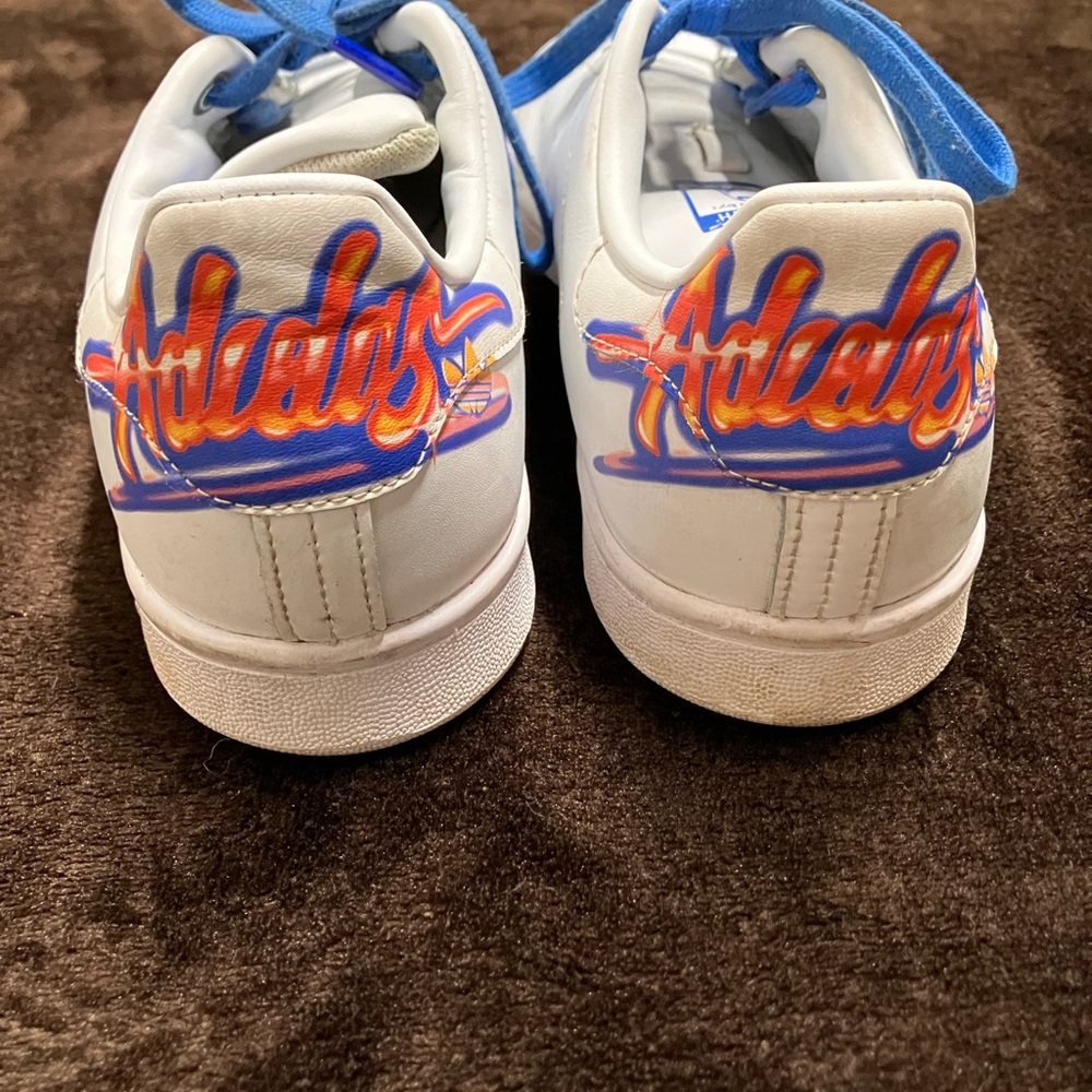 Adidas Stan Smith White Blue Custom Logo Sneakers Size 8.5 Men LIMITED EDITION